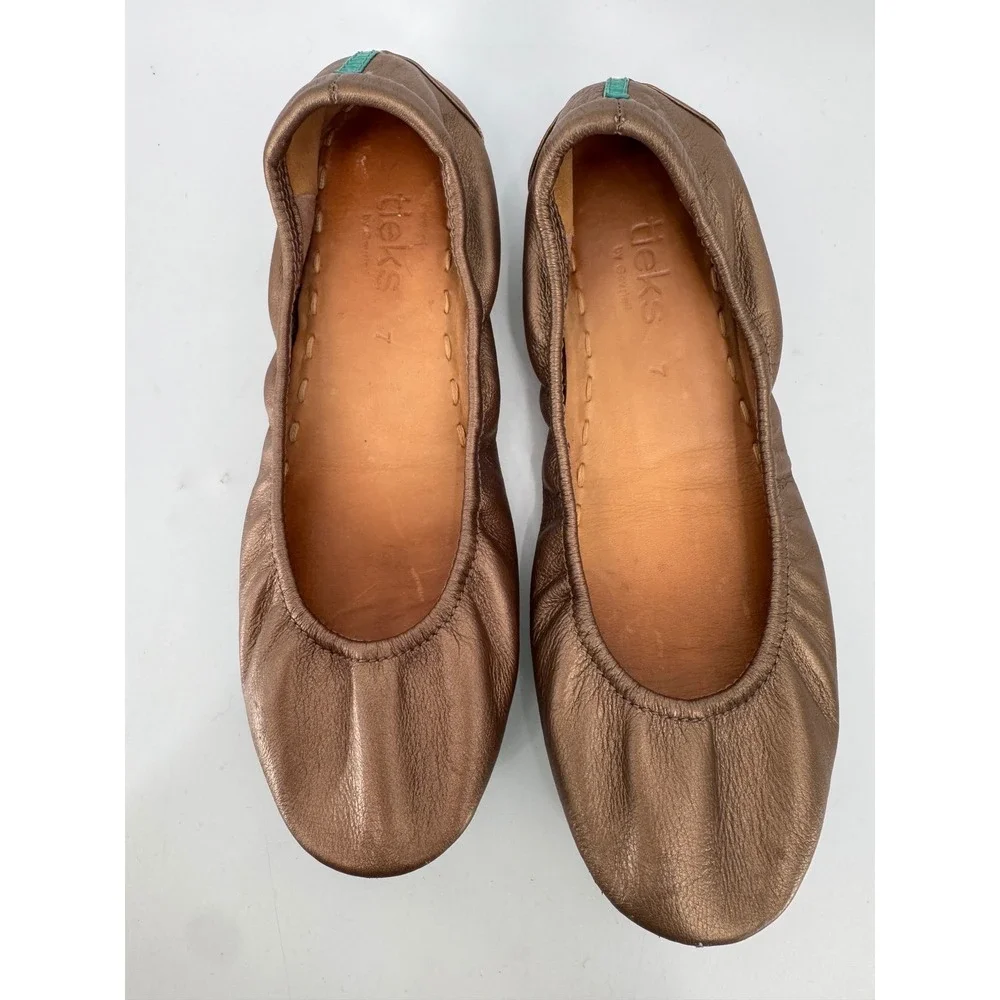 Tieks Ballet Flats Women Size 7 Bronze Metallic Leather Foldable Teal Sole